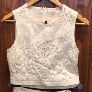 A.L.C. White lace crop crop and skirt outfit.